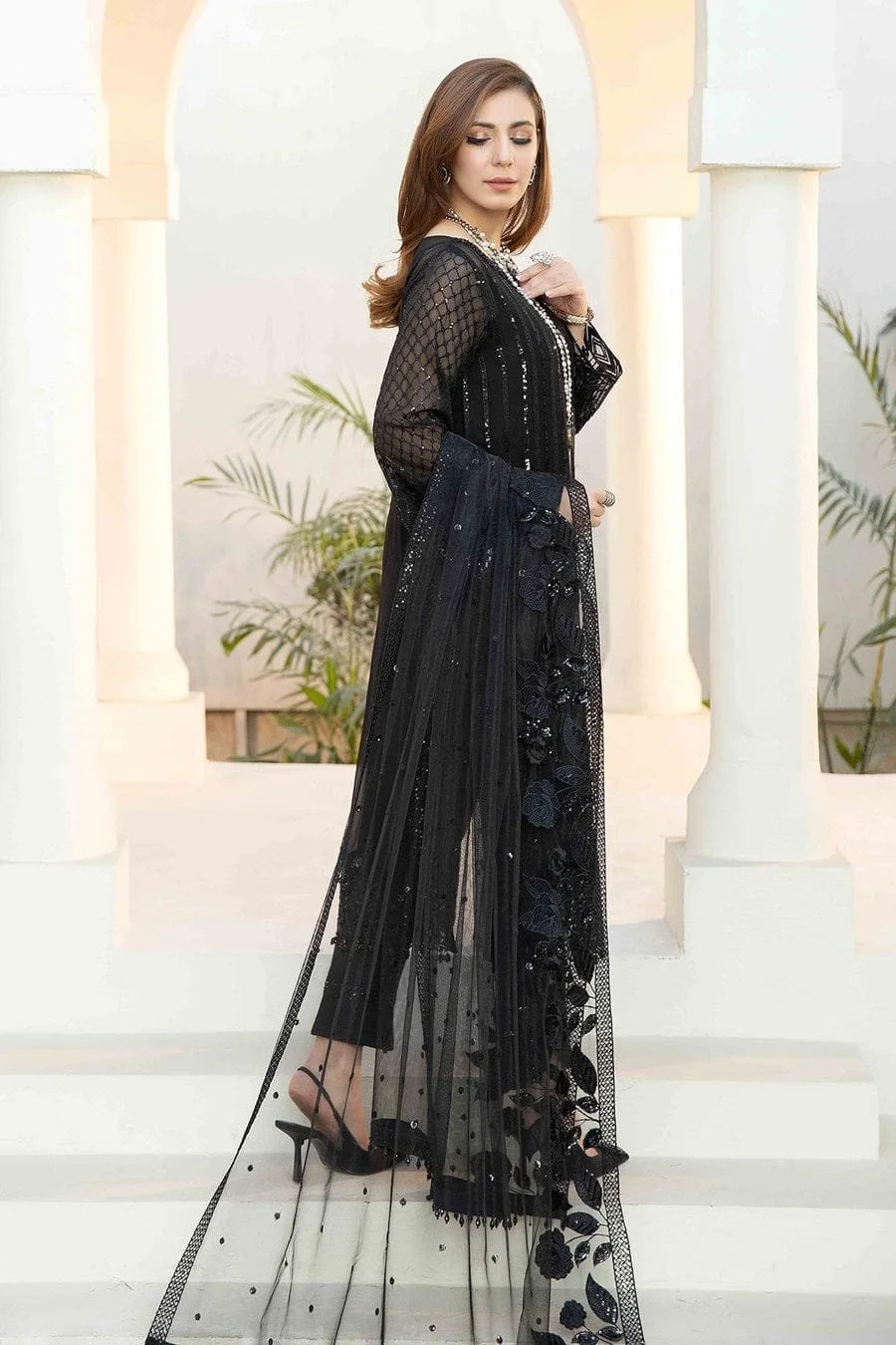 Black net shirts sales pakistani